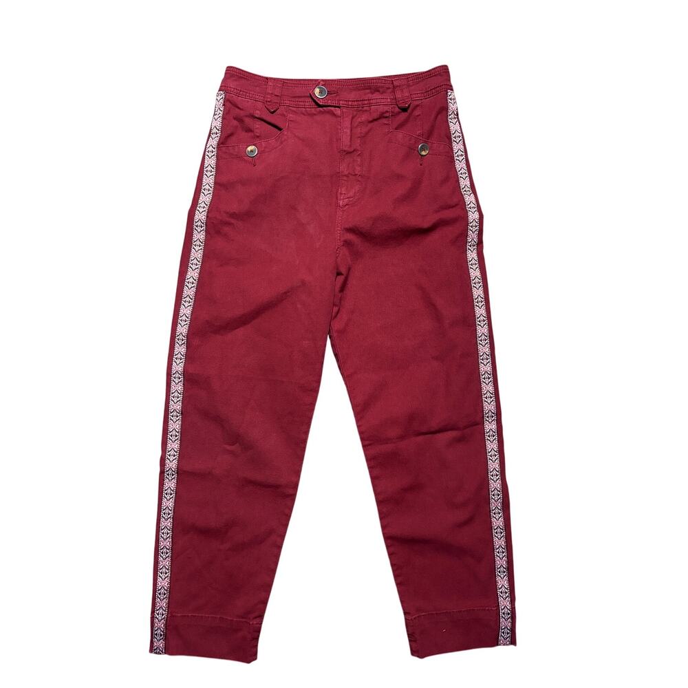 Anthropologie Wine Colored Pants with Trimmed Tuxedo‎ Stripe Size 4